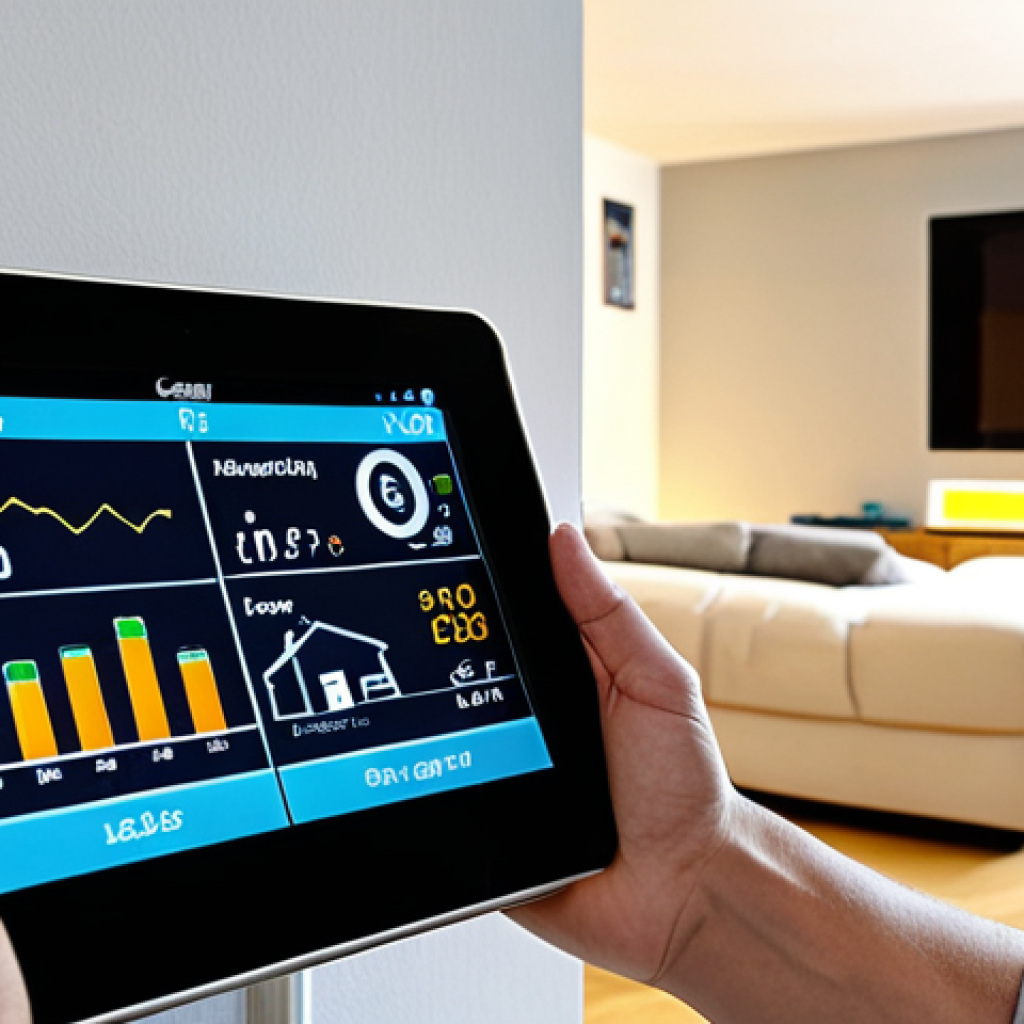 A modern smart meter displaying real-time energy consumption data in a German household, highlighting transparency and control over energy usage. Focus on a family checking the data on a tablet, discussing energy-saving measures. The setting should be a cozy, energy-efficient home in Germany.