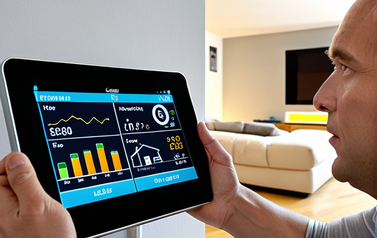 A modern smart meter displaying real-time energy consumption data in a German household, highlighting transparency and control over energy usage. Focus on a family checking the data on a tablet, discussing energy-saving measures. The setting should be a cozy, energy-efficient home in Germany.