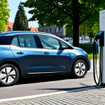 Public Charging Station Scene**

"A modern electric car parked at a public charging station in Germany, fully clothed people walking by, appropriate attire, the charging station is clearly visible with a digital display showing charging information, background shows a typical German cityscape with modest buildings and trees, safe for work, professional photography, perfect anatomy, correct proportions, well-formed hands, natural body proportions, appropriate content, family-friendly, high quality, fully clothed."

**