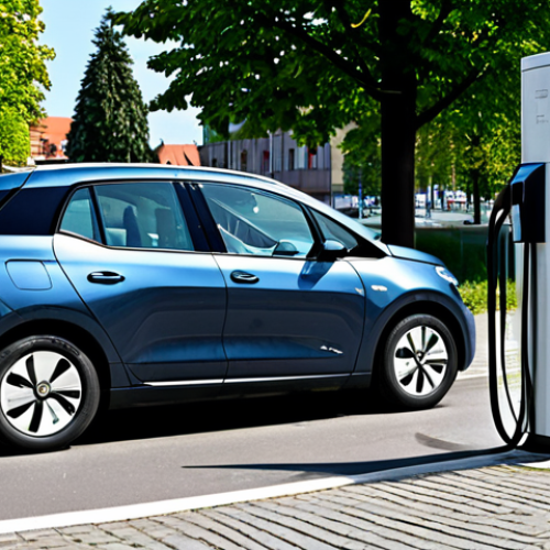 Public Charging Station Scene**

"A modern electric car parked at a public charging station in Germany, fully clothed people walking by, appropriate attire, the charging station is clearly visible with a digital display showing charging information, background shows a typical German cityscape with modest buildings and trees, safe for work, professional photography, perfect anatomy, correct proportions, well-formed hands, natural body proportions, appropriate content, family-friendly, high quality, fully clothed."

**