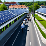대체에너지의 가격 경쟁력 - **

"A modern German cityscape, featuring solar panels on rooftops and wind turbines in the distance...