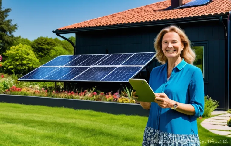 대체에너지 투자 수익 - **Prompt:** A vibrant, sun-drenched scene showcasing a contented German homeowner, a woman in her la...