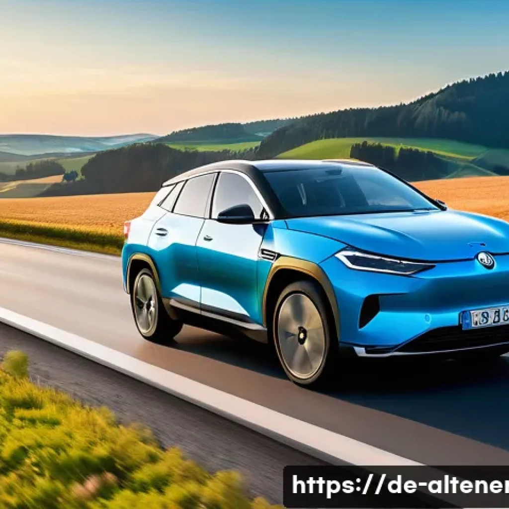 수소차의 미래 - A sleek, modern hydrogen fuel cell car driving on a German autobahn at sunset, showcasing its aerody...