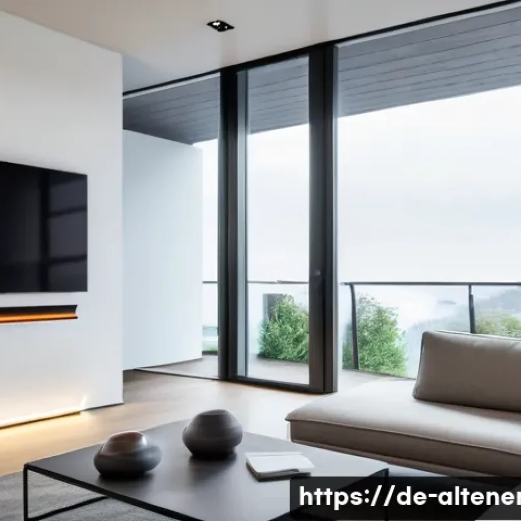 스마트 미터링 - A modern German living room with a wall-mounted smart energy meter displaying real-time electricity,...