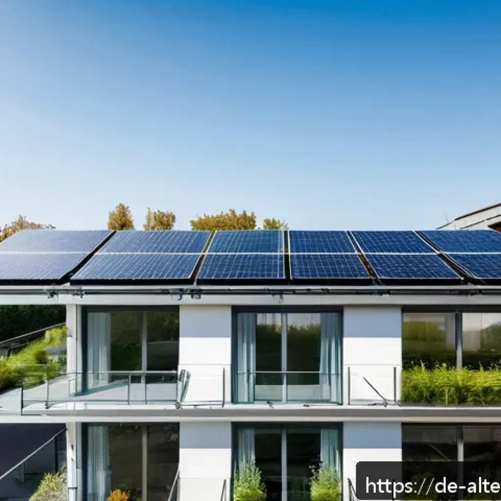 대체에너지 산업의 미래 전망 - A modern German urban rooftop scene featuring building-integrated photovoltaics (BIPV) with sleek bi...