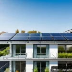 대체에너지 산업의 미래 전망 - A modern German urban rooftop scene featuring building-integrated photovoltaics (BIPV) with sleek bi...