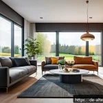 에너지 절약 기술 - A modern German living room equipped with a sophisticated smart-home