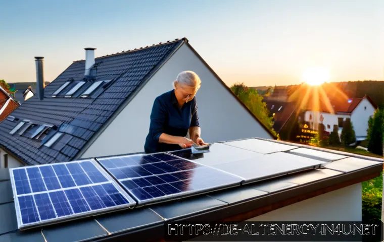 태양광 에너지 비용 - Photorealistic rooftop solar energy cost concept in a modern German suburban home, neatly installed ...